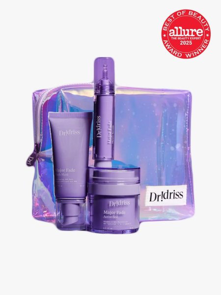 Dr. Idriss Major Fade Solution System: Holiday Edition in branded components on a light gray background with best of beauty 2025 seal in the top right corner